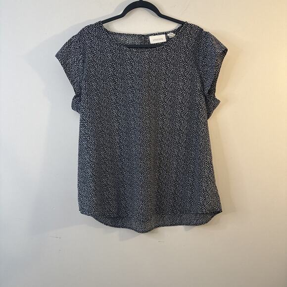 Chico’s Black and White Animal Print Short Cap Sleeve Shirt Size 3 or XLarge - Picture 1 of 10